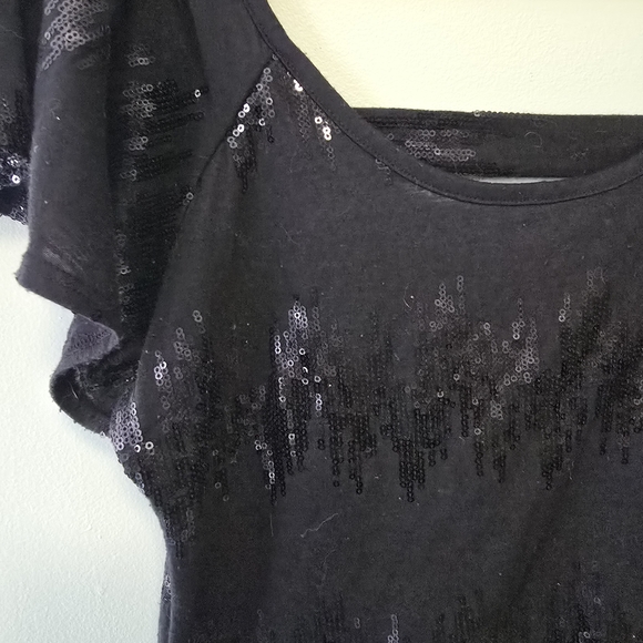 BCX Black Sequin Flutter Sleeve Blouse - Picture 2 of 7